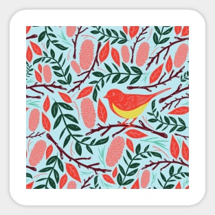 Christmas Forest Bird Green and Red Leafes Sticker